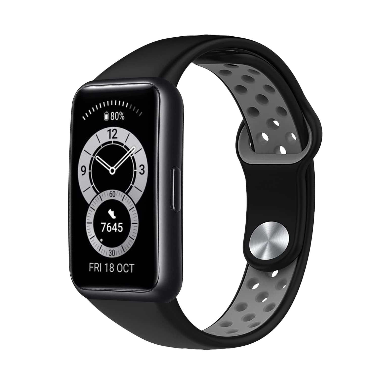 PaceBid Wristband Compatible with Huawei Band 6, Silicone Sports Replacement Strap, Waterproof, Breathable, Men and Women, Replacement Bands for Honor Band 6, Black/Grey
