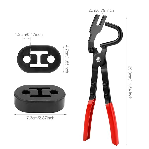 GOSKNOR EXHAUST HANGER PLIERS & 4PCS 2 HOLE RUBBER EXHAUST HANGERS, EXHAUST HOOK WRENCH UNIVERSAL MUFFLER HANGER PLIERS TOOL KIT COMPATIBLE WITH CAR AND TRUCK EXHAUST SYSTEMS