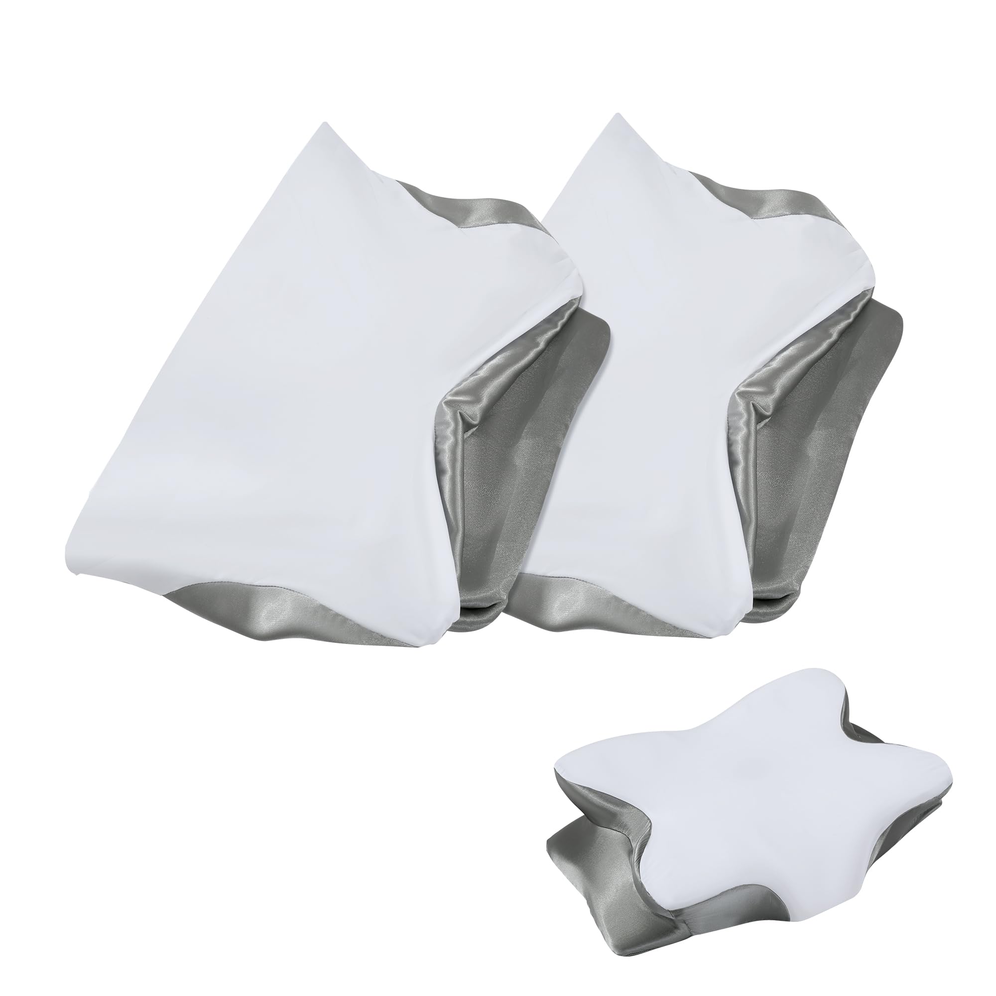 Photo 1 of 2 Pcs Satin Cervical Pillow Case,Pillowcase for Cervical Pillow,Ergonomic Pillow Case,Cover ONLY (White/Dark Gray)