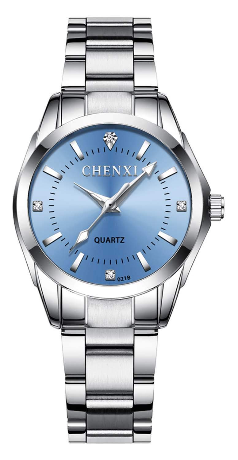 Gosasa Women Classic Fashion Watch Casual Business Quartz Watch Stainless Steel Waterproof Luminous Dress Silver Watches, Blue 1, Fashion
