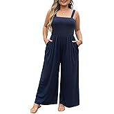 Eytino Plus Size Jumpsuit for Women Spaghetti Strap Sleeveless Overalls Stretchy Wide Leg Pants Long Rompers with Pockets