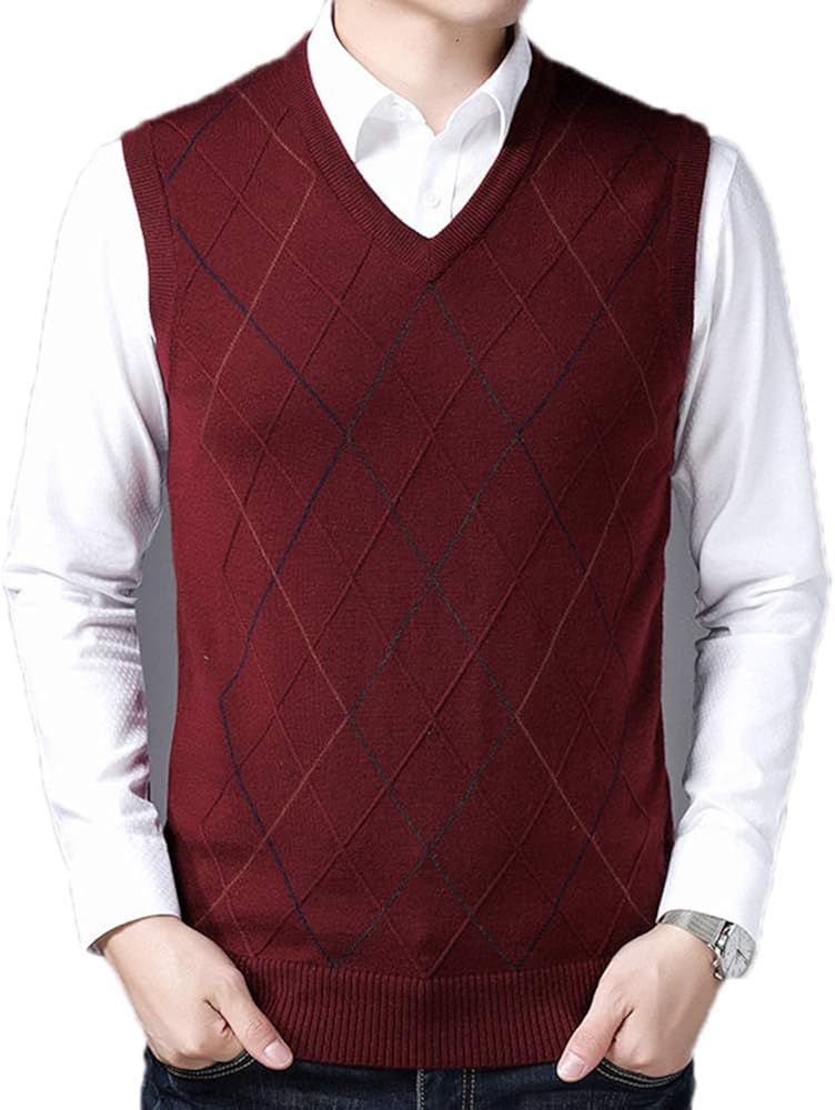 VNeck Sleeveless Vest Men Clothes Autumn Winter Knitted Cashmere Wool