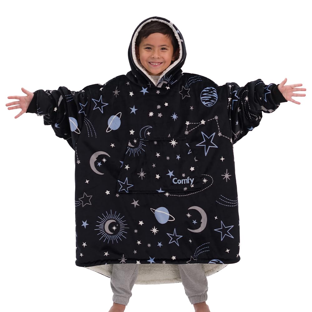 THE COMFY Original Jr for Kids | Oversized Sherpa Fleece Wearable Blanket with Hood & Pocket | Seen on Shark Tank Image