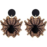 Kokoma Halloween Spider Web Stud Earrings with Red Crystal Black Spider Dangle Drop Statement Earrings Gothic Halloween Costume Jewelry for Women