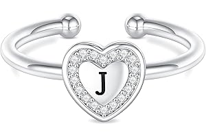 BRIJEWLIC Initial Rings for Girls Teen Girls, White Gold/Rose Gold Plated Initial Rings for Teen Girls Heart Initial Rings for Girls Stackable Rings for Teen Girls Adjustable Rings for Girls Teen Girls Gifts
