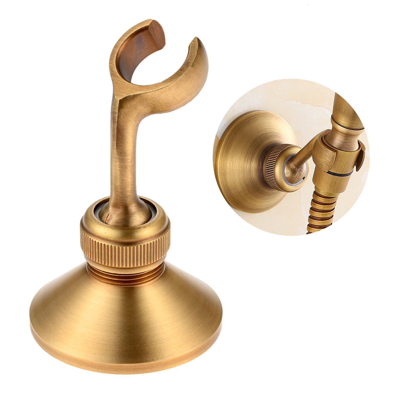 DRELD Vintage Shower Bracket, 360°Adjustable Brass Shower Bracket with Screw and Expansion, Retro Shower Holder for Bathroom Hand Shower Head (Gold, Punch Hole Mounting)