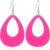 KaFu 70s 80s Neon Earrings Geometric Oval Resin Neon Earrings Retro Acrylic Dangle Drop Earrings for Women Girls Party Halloween Costume Accessories