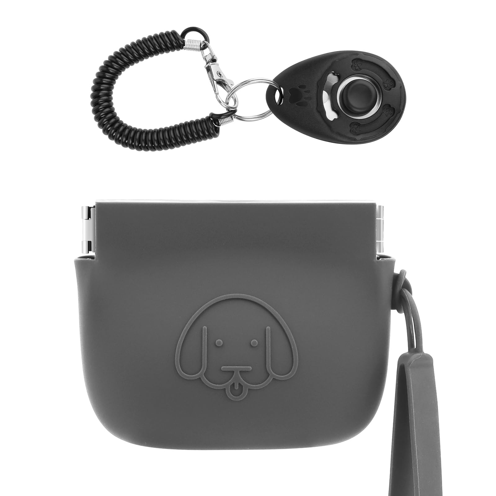 WALLFID Silicone Dog Treat Pouch Small Bag,Auto Closure,with Pet Training Clicker,Walking Bag for Dog and Cat,Pocket Size,Easy to Clean,Odorless,Travel Walking Bag (Dark Gray)