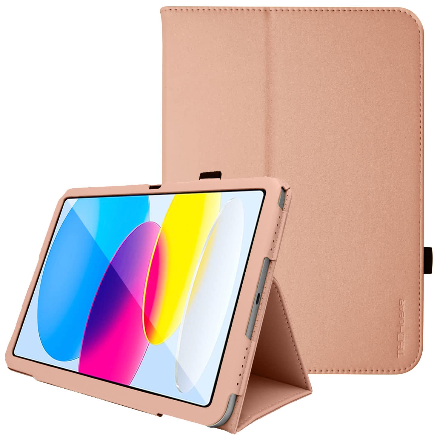 TECHGEAR Leather Case for Apple iPad 11th Gen (2025 A16) & 10th Gen (2022), PU Slim Folio Smart Cover with Stand, Hand Strap, Auto Sleep/Wake, for iPad 11" / iPad 10.9" [Rose Gold]