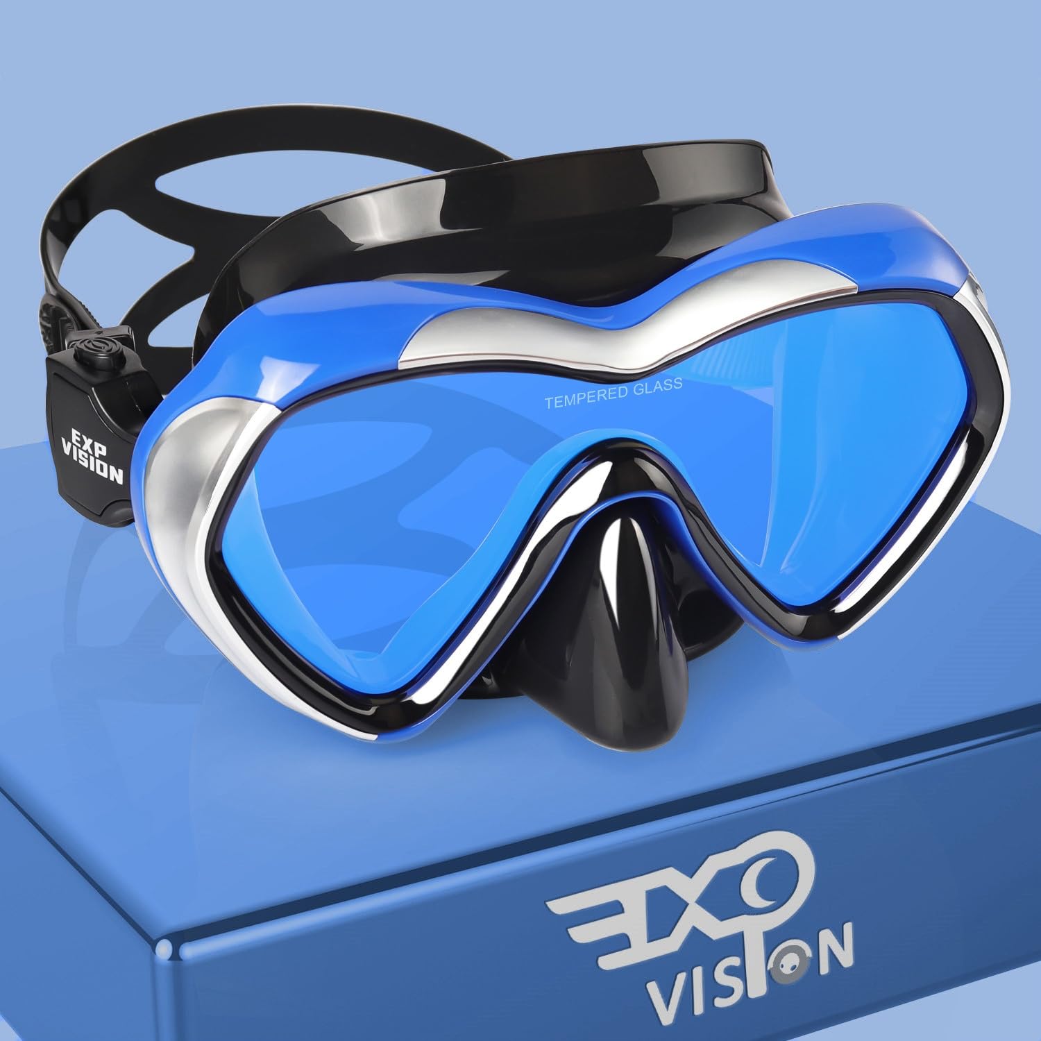 Scuba Diving Mask Panoramic HD Snorkel Goggles, Anti-Fog Swim Mask Adult Youth Dive Mask Swim Goggles wIith Nose Cover for Diving, Snorkeling, Swimming (Blue Frame-Blue Lens)