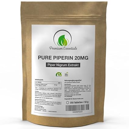 Pure Piperine 20mg, 250 Tabletten (vegan), reines hochdosiertes Piperin, Piper Nigrum, Premium Qualität (GMP)