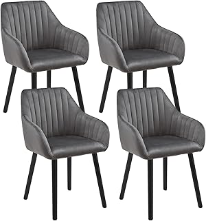 Goeurvant Stuhl Esszimmer mit Armlehne 4er Set aus Samt Esszimmerstühle Polsterstuhl Küchenstuhl Wohnzimmerstuhl mit Holzbeine und Rückenlehne, Dunkelgrau