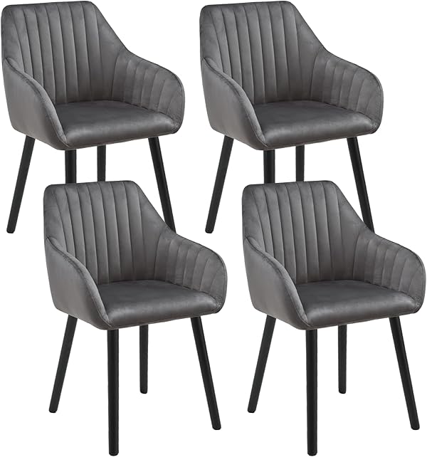 Goeurvant Stuhl Esszimmer mit Armlehne 4er Set aus Samt Esszimmerstühle Polsterstuhl Küchenstuhl Wohnzimmerstuhl mit Holzbeine und Rückenlehne, Dunkelgrau