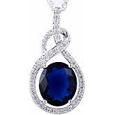 RIZILIA Pendant with 18" Chain & Oval Cut CZ [6 Colors available] in White Gold Plated, Simple Modern Elegant