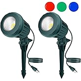 Holeva Spotlight Outdoor – 120V Plug-in, 2700K Warm White LED Landscape Spot Lights with RGB 3 Lenses for Yard, Garden, Lawn&Tree Decor, IP67 Waterproof, Perfect for Holidays&Everyday (2 Pack, Green)