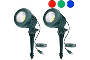 Holeva Christmas Spotlight Outdoor, 2700K Warm White LED Landscape Spot Lights with RGB 3 Lenses, IP67 Waterproof, 120V Plug-in, Holiday & Everyday Decor for Yard Garden Lawn Tree (2 Pack, Green)