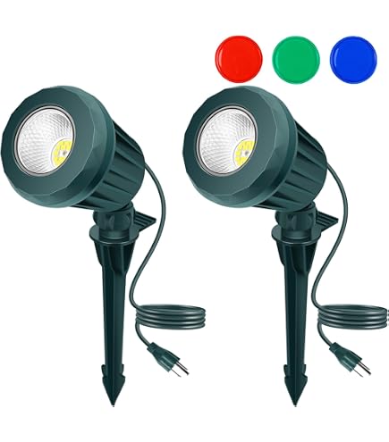 WeFoonLo 2-Pack Outdoor LED Landscape Lights – 6W RGB Spotlight, Waterproof IP65, Adjustable 270° Angle, Ground Spike, Plug-In, For Garden, Yard, And Driveway
