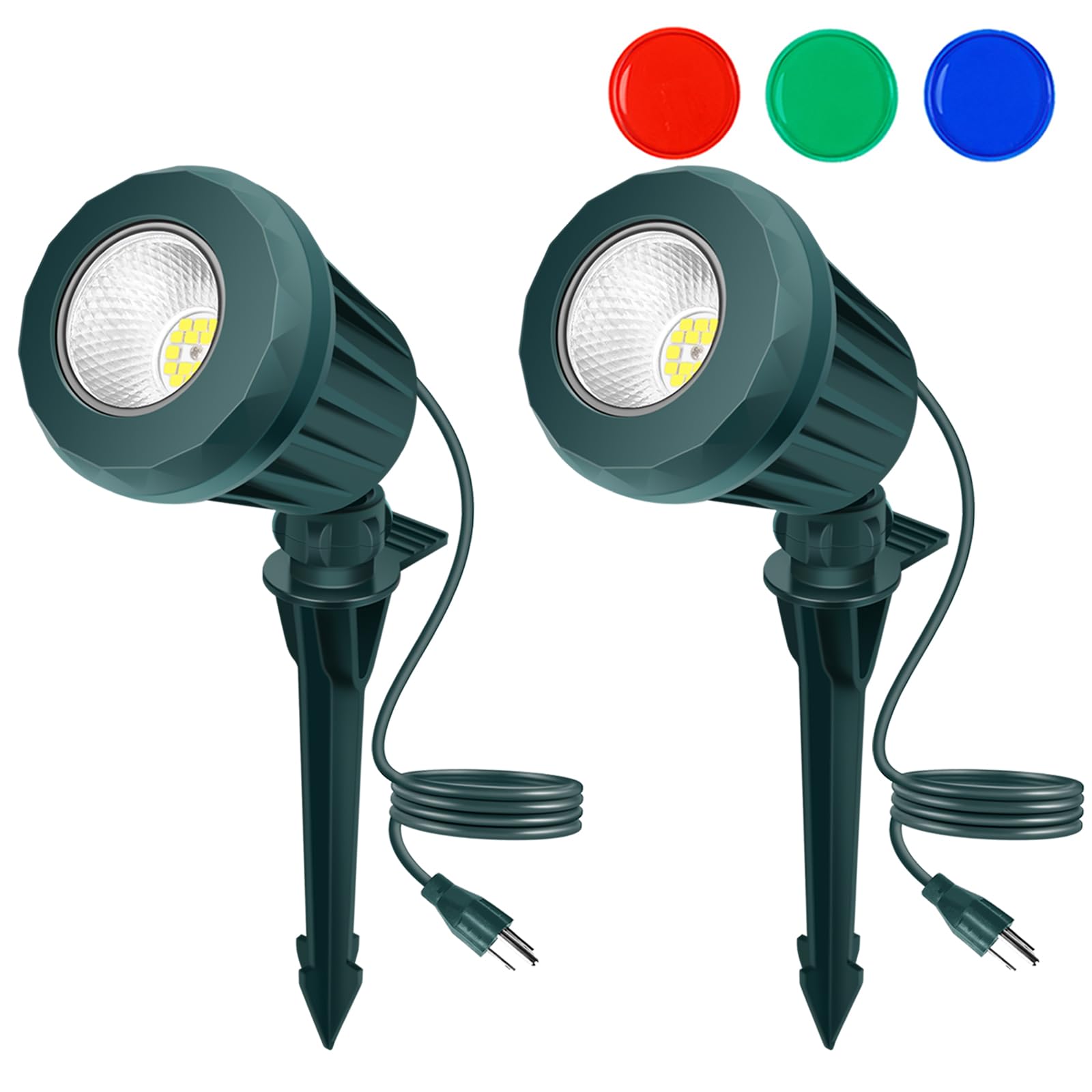 Photo 1 of **PARTIAL SET**Holeva Spotlight Outdoor – 120V Plug-in, 2700K Warm White LED Landscape Spot Lights with RGB 3 Lenses for Yard, Garden, Lawn&Tree Decor, IP67 Waterproof, Perfect for Holidays&Everyday (1 Pack, Green)