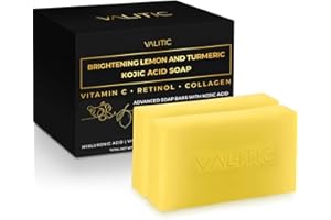 VALITIC Brightening Lemon & Turmeric Kojic Acid Soap with Vitamin C, Retinol, Collagen - Original Japanese Complex Infused with Hyaluronic Acid, Vitamin E, Shea Butter, Castile Olive Oil (2 Pack)