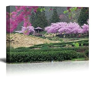 Serene Japanese Garden with Cherry Blossom Trees and a Kiosk - Canvas Art Home Art - 12x18 inches