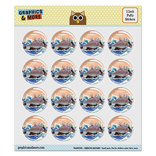 Waving Manatee Mermaid On Rocks And Waves Funny 1.0" Puffy Bubble Dome Scrapbooking Crafting Sticker Set