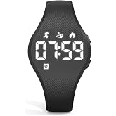 Focwony Kids Led Digtial Fitness Tracker Watch for Ages 5-15, No App Waterproof Wristwatch, with Pedometer Step Counter Alarm Clock, for Children Goys Girls Teens (Purple)