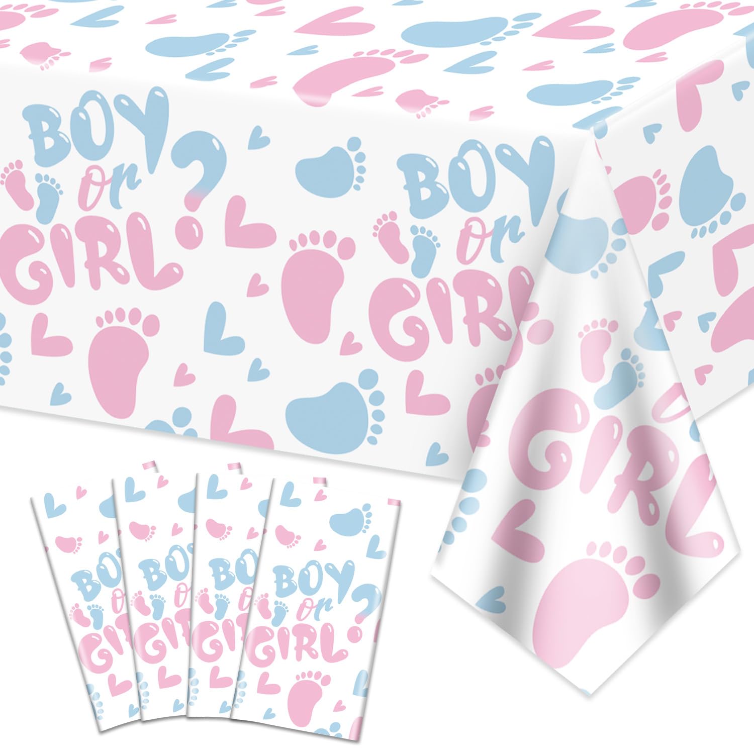 XJLANTTE 4Pcs Gender Reveal Tablecloth - Boy or Girl Table Decorations Rectangular Pink and Blue Table Cover for Baby Shower Decorations, Gender Reveal Boy or Girl Party Supplies, 51 x 86.6 Inch