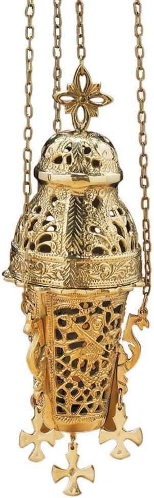 Stratford Chapel Polished Brass Ornate Hanging Insense Burner, 10 Inches