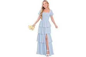 wyxis Tiered Junior Bridesmaid Dress Chiffon Flower Girl Dress for Wedding Ruffles Pageant Formal Gown for Girls