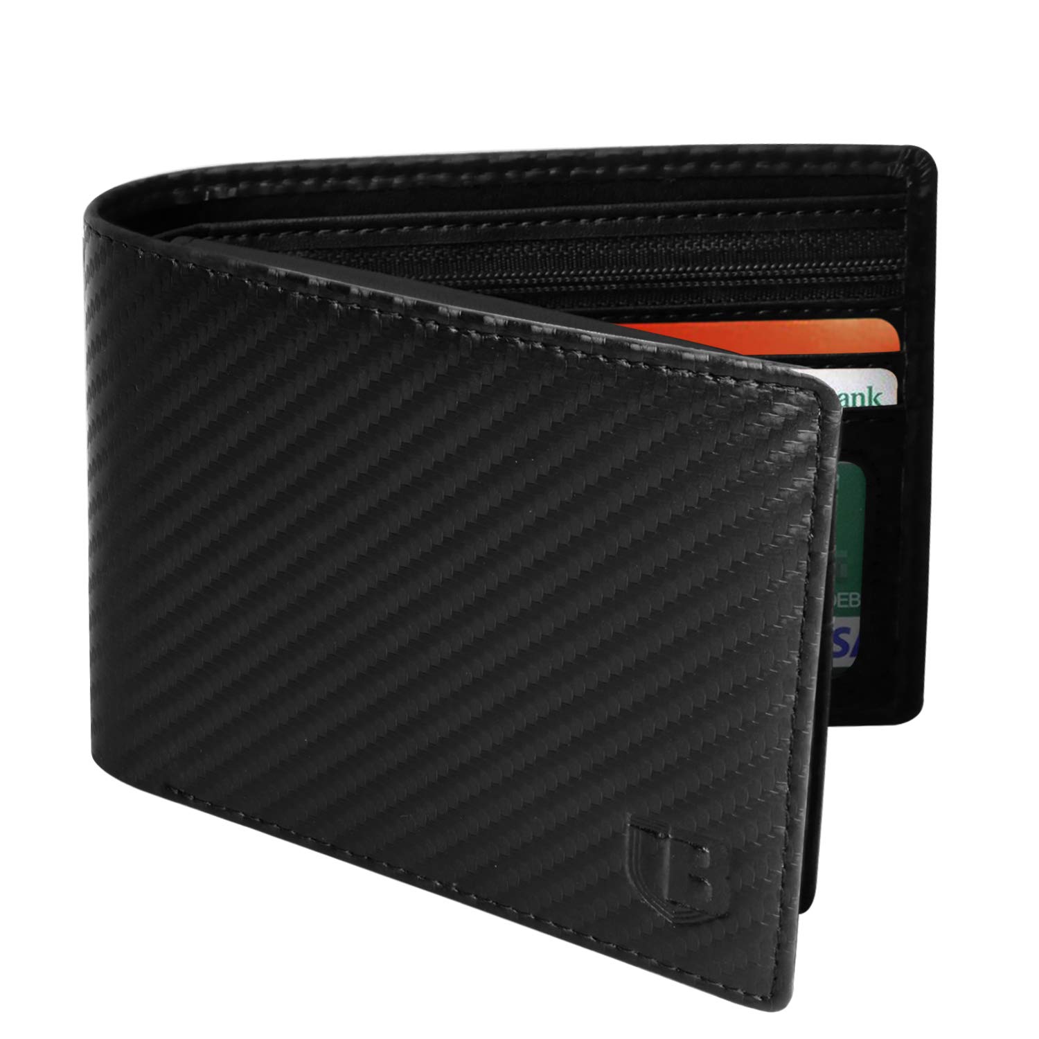 BIAL Mens RFID Blocking Bifold Wallet - Flip Wallet, Slim, 2 ID Window - Superfine Fiber PU Synthetic Leather (Black)