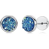 Surgical Stainless Steel Stud Earrings for Women Men Black Gold Plated Fluorescent Flat Back Hypoallergenic Earrings Suitable for Sensitive Ears