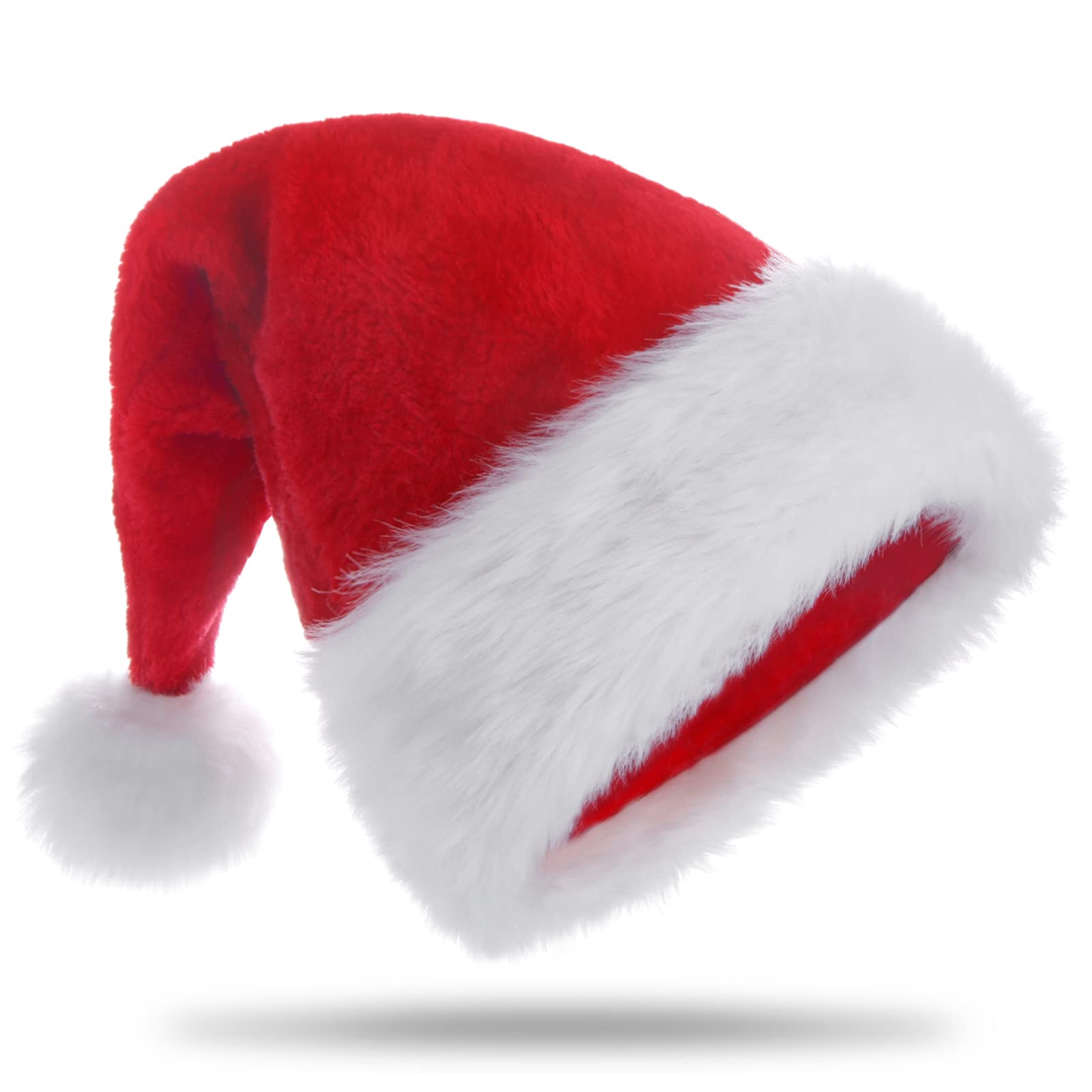 HUICOCY Santa Hat,Unisex Velvet Fabric Christmas Hat with Comfort Lining&Plush Brim, Xmas Santa Holiday Hat for Adults, Red, One Size Fits Most (12.4’(W) x17.7’(H))