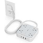 Flat Plug Extension Cord Indoor 10 Ft, Power Bars with Surge Protector, TESSAN Power Strip with 4 Multiple Outlets 3 USB Port