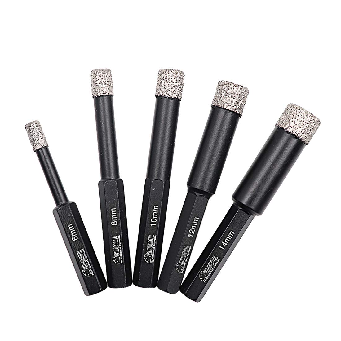 SHDIATOOL Dry Diamond Drill Bits Set Hex Shank 5PK for Porcelain Tile Ceramics Marble Diameter 6mm 8mm 10mm 12mm 14mm