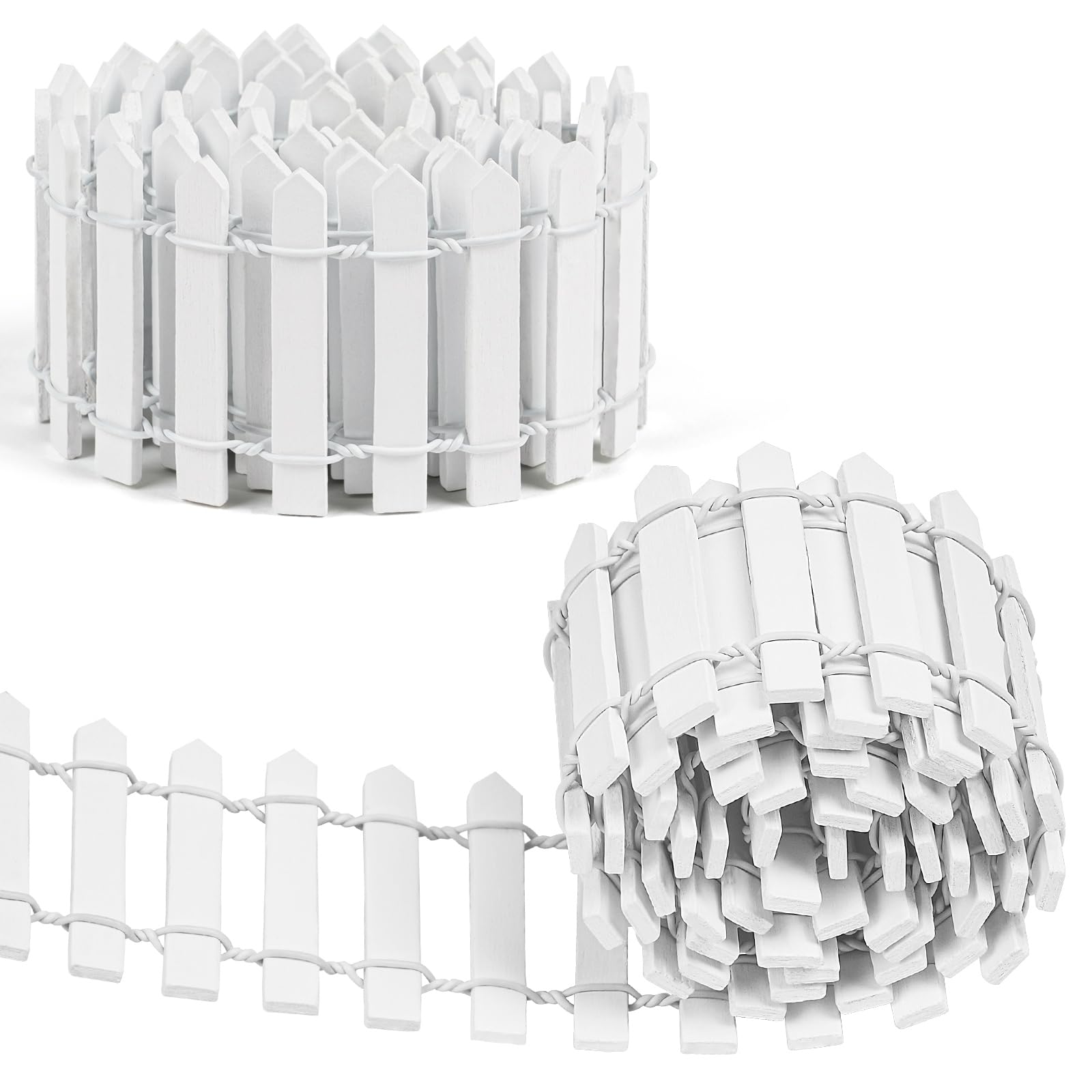 Aolso 2Pack Miniature Garden Kit Wooden Fence Dollhouse DIY, Mini Garden Furniture Gnome Fence, White 90 x 5 cm