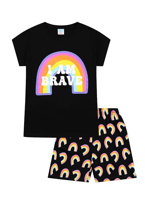 Girls I Am Brave Rainbow Short Cotton Pyjama Set Kids PJs (10-11 Years)