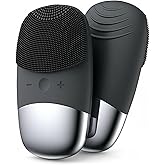 MEGAN Facial Cleansing Brush,USB Rechargeble Electric Silicone Face Scrubber,IPX7 Waterproof Sonic Facial Massager, 3 in 1 face Brush for Deep Cleanning, Blackhead Remover, Exfoliating.（Black）