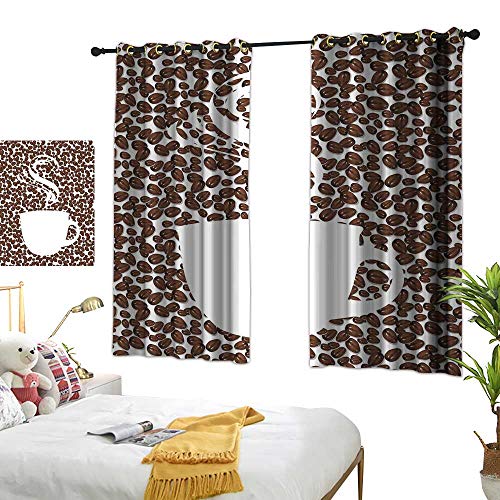 Anzhutwelve Blackout Curtains Coffee,Piping Hot Java Cup Silhouette on Fresh and Aromatic Arabica Beans Gourmet Choice,Brown White W63 x L72 Blackout Drapes - Thumbnail 7