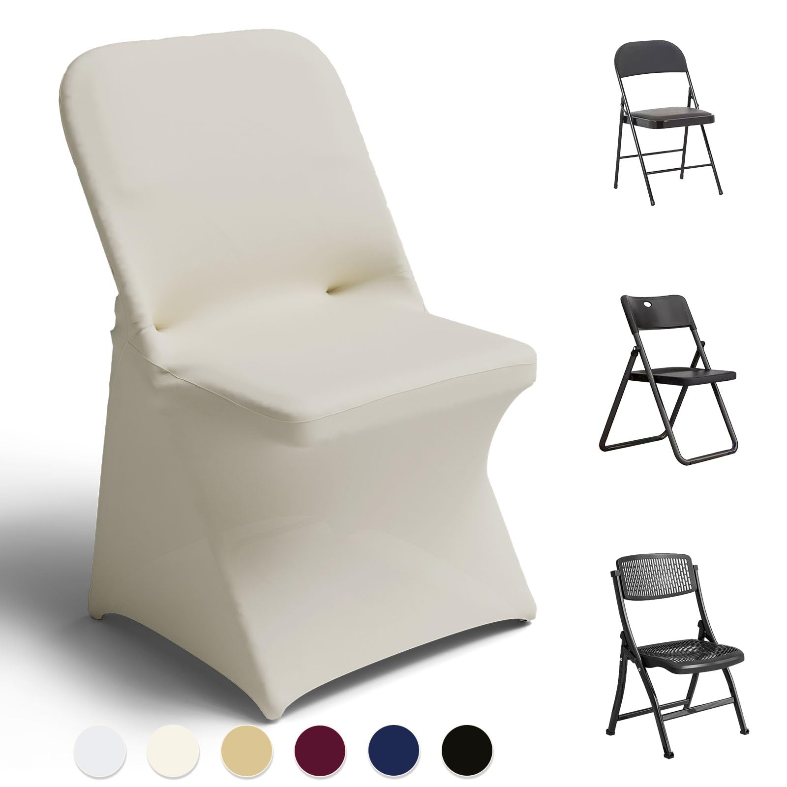 Photo 1 of (PARTIAL SET) Trlyc Spandex Folding Chair Covers 30 Pcs Universal Fitted Stretchy Dining Chair Slipcovers for Wedding Party Banquet Flat-Front Chair Cover (Ivory)