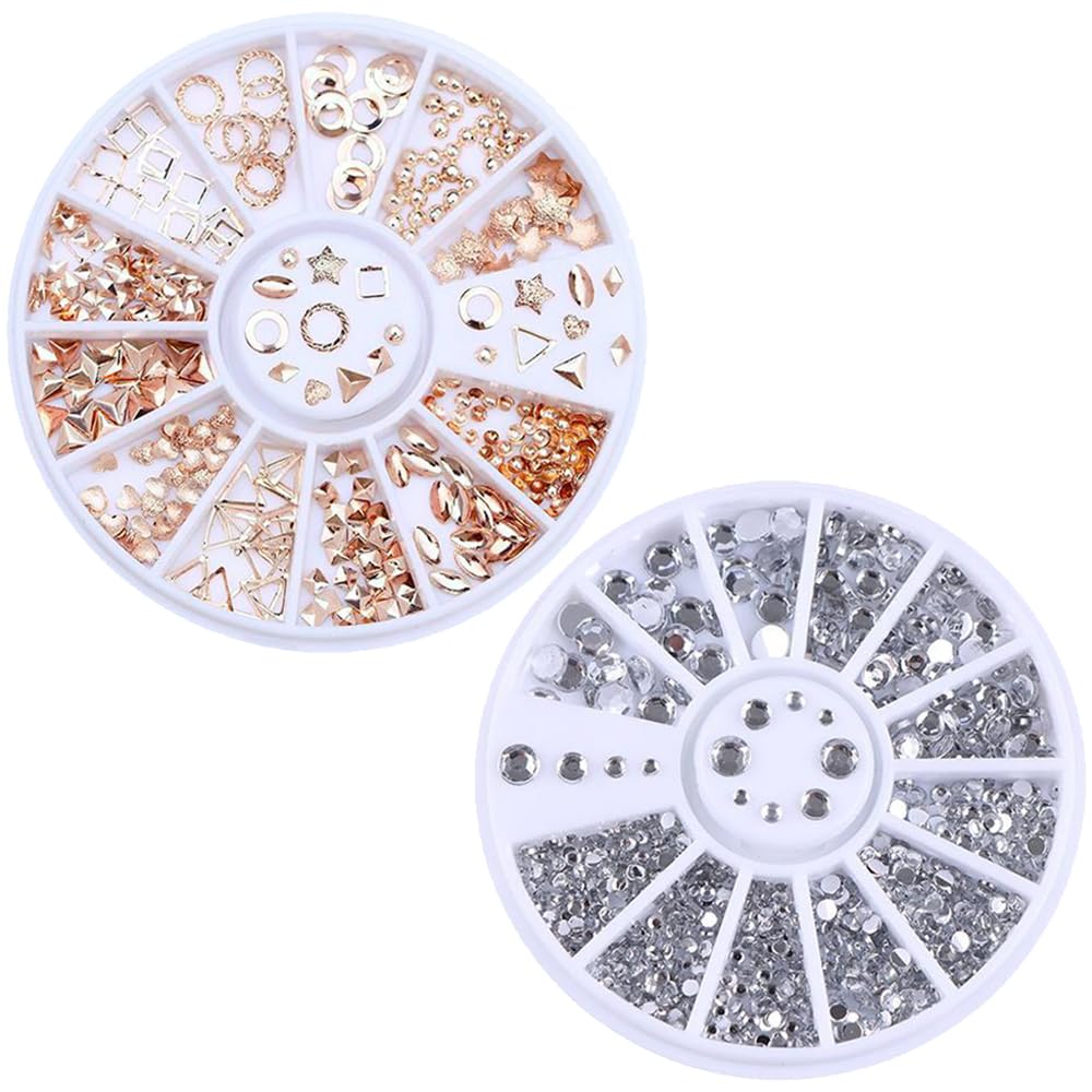2 Boxes 3D Nail Art Decorations Nails Art Mini Steel Ball Disc Resin Drill Nail Beads Nails Beauty Decorations Accessory Tool for Nail Decoration (Gold, Silver) — image 1