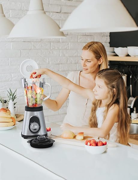 HORETT SMOOTHIE BLENDER FOR KITCHEN, 750W COUNTERTOP WITH 48OZ GLASS PITCHER, 6 STAINLESS STEEL BLADES, 2 SPEEDS & PULSE FUNCTION SMOOTHIE, SHAKES, ICE CRUSHING AND FROZEN FRUITS
