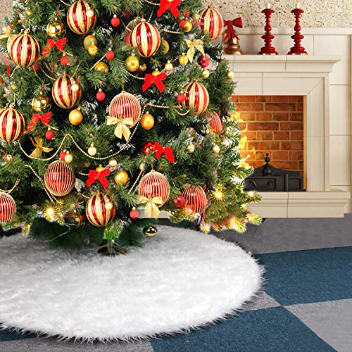 Dreampark Christmas Tree Skirts, 48" White Tree Skirt Decorations Faux Fur Skirt Large Christmas Ornaments Tree Decor (48 inch)