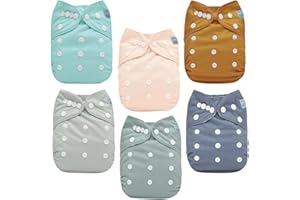 ALVABABY Baby Cloth Diaper 6 Pack with 12 Inserts One Size Cloth Diaper Covers Adjustable Washable Reusable for Baby Girls and Boys