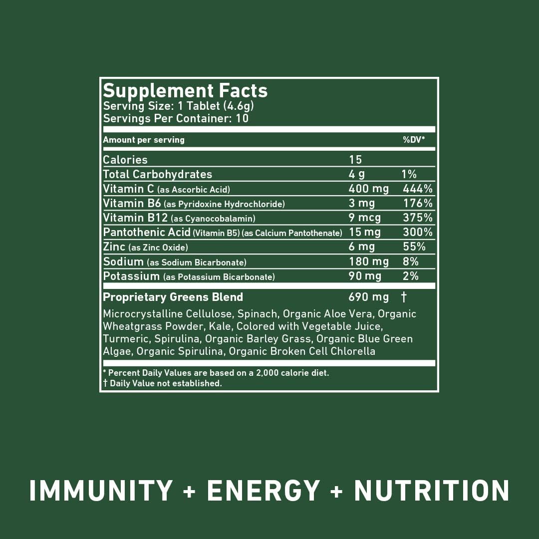 8Greens Immunity and Energy Effervescent Tablets - Packed with 8 Powerful Super Greens (Lemon-Lime 1 Tube/10 Tablets): Health & Personal Care