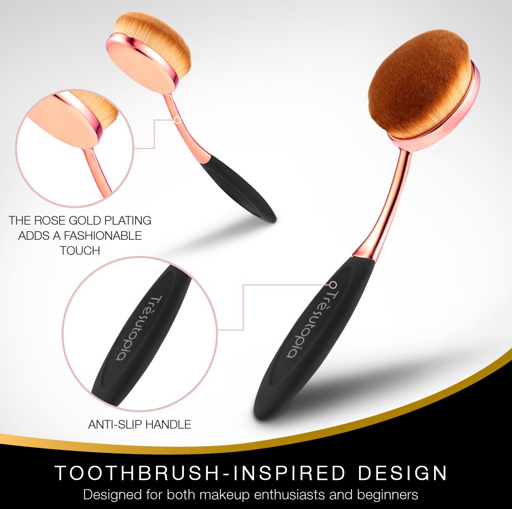 Trèsutopia Lacaresse ovales Make-up Pinsel Set, 10-teilig, Make-up Bürsten, Kosmetik Pinsel, Schminkenpinsel für Foundation, Eyeliner, Lidschatten, Puder, Concealer, Augenbrauen