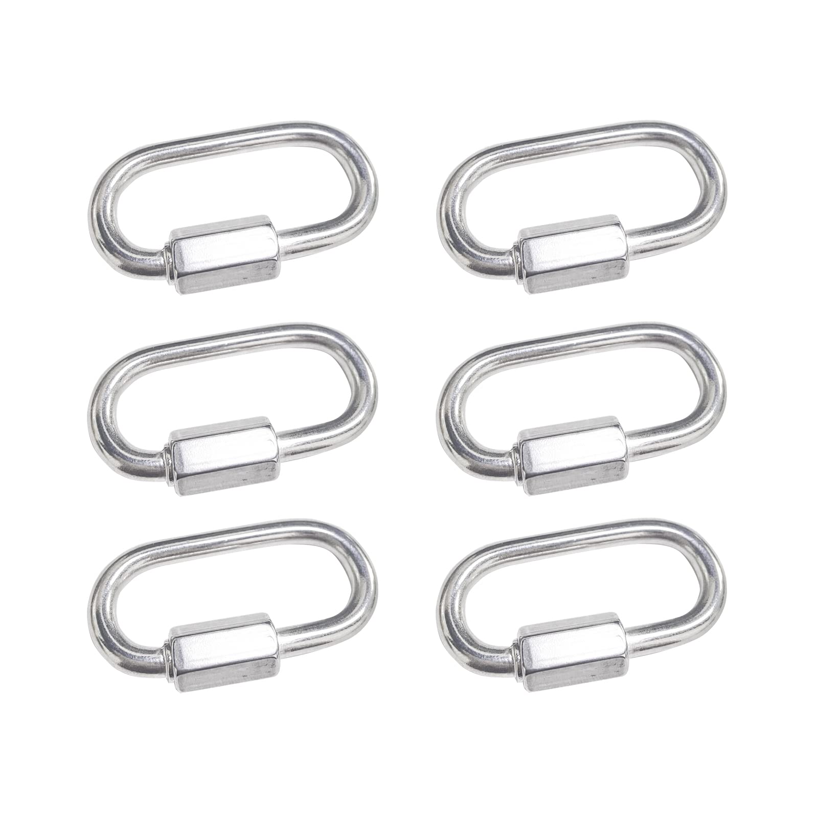 BuxiuGK 6Pcs M4 Quick Chain Links,304 Stainless Steel Heavy Duty D Shape Locking Quick Link Chain Connector Lock Screw Carabiner Max 70kg