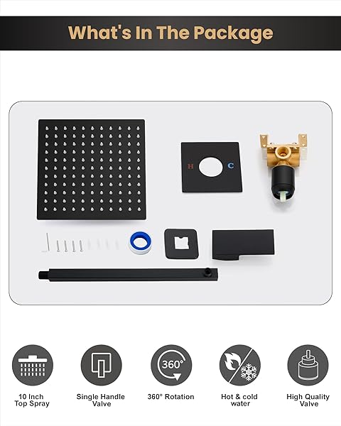 AIRUIDA SHOWER FAUCET SET WITH FEMALE THREAD ROUGH-IN VALVE, RAINFALL SHOWER HEAD AND HANDLE SET, SINGLE FUNCTION VALVE TRIM KIT, 10 INCH MATTE BLACK
