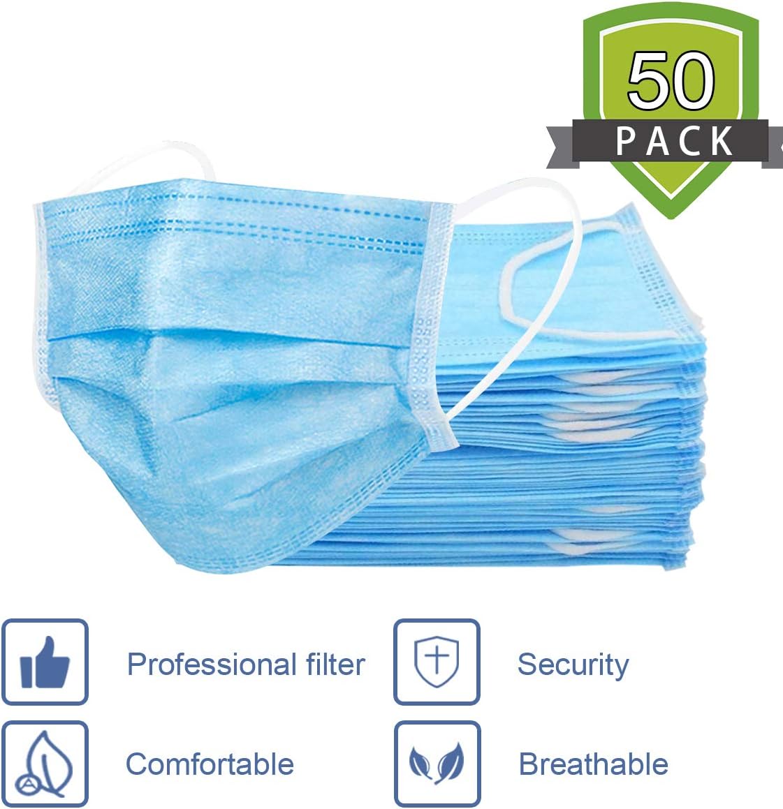 Daily Use of Protective Masks Earring Mask Disposable Elastic Earring Mask 3 Layer Protective A Good Effect on Personal Health Protection (50PCS)