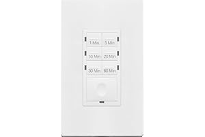ENERLITES 1-Hour Countdown Timer Switch, 1-5-10-20-30-60 Min, for Bathroom Fans, Heaters, Lights, LED Indicator, 120VAC 800W, No Neutral Wire Required, UL Listed, HET06-J6-W, White, 1 Pack