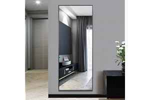 NeuType Full Length Mirror Standing Hanging or Leaning Against Wall, Large, Rectangle, Bedroom Wall-Mounted / Floor Dressing Mirror, Aluminum Alloy Thin Frame, Black, 65"x22"